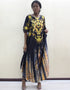 Women's African Print O-Neck Batwing Sleeve Loose Dress with Gold Floral Animal Pattern